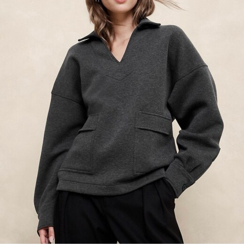 NWOT Banana Republic Black Scuba Patch Pocket Sweatshirt, Size Medium